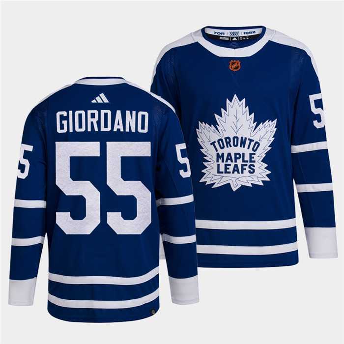 Mens Toronto Maple Leafs Black #55 Mark Giordano Blue 2022 Reverse Retro Stitched Jersey Dzhi